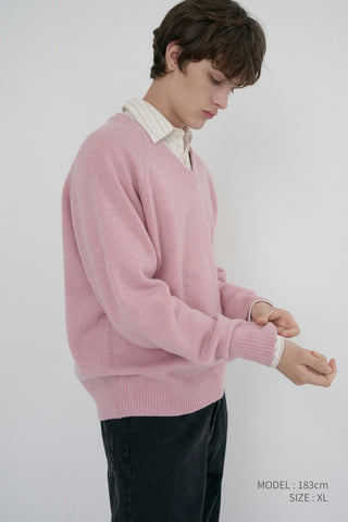 UNISEX SOFT VOLUME V-NECK SWEATER SOFT PINK