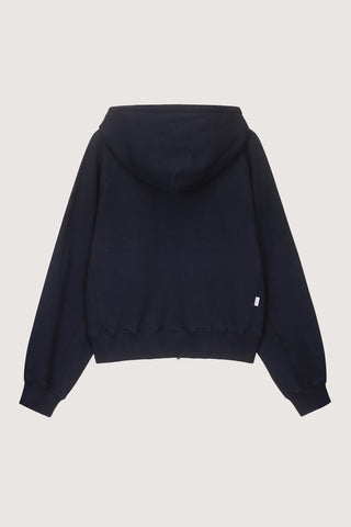 UNISEX LEATHER LOGO ZIP-UP HOODIE FRENCH NAVY