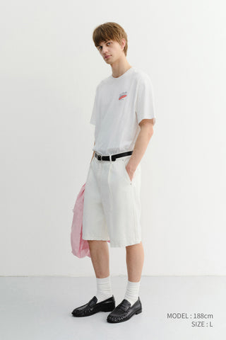 PLEATED BERMUDA DENIM SHORTS CREAM
