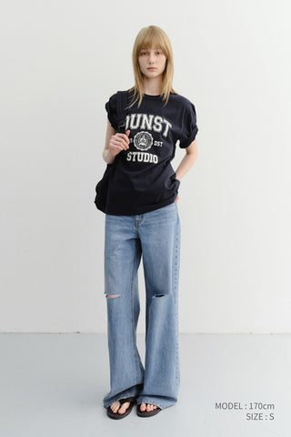 DAMAGED WIDE JEANS CLASSIC BLUE