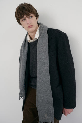 FRINGED CASHMERE MUFFLER MELANGE GREY