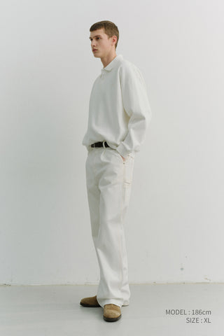 UNISEX LEATHER LOGO COLLARED T-SHIRT WHITE