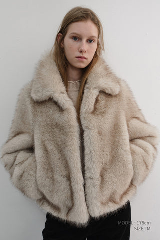 [SULLYOON PICK] CROPPED FUR JACKET GREYISH BEIGE