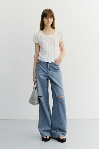 FRILL COLLARED BLOUSE WHITE
