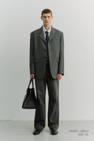 UNISEX 3 BUTTON WOOL BLAZER CHARCOAL GREY