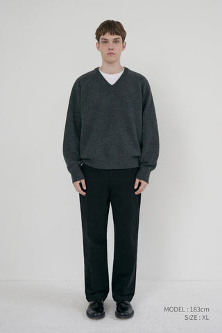 UNISEX SOFT VOLUME V-NECK SWEATER CHARCOAL GREY