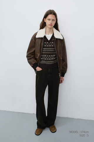 UNISEX DETACHABLE A-2 LEATHER BLOUSON BROWN