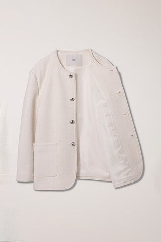 UNISEX COLLARLESS TWEED JACKET CREAM