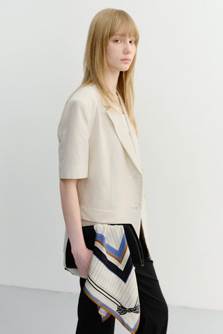 LINEAR FRAME SCARF CREAM NAVY