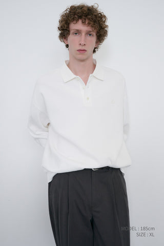UNISEX LEATHER LOGO COLLARED T-SHIRT WHITE