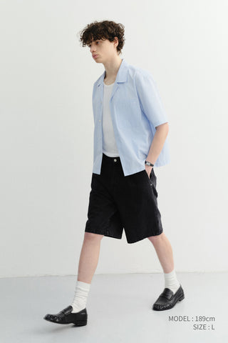 PLEATED BERMUDA DENIM SHORTS BLACK