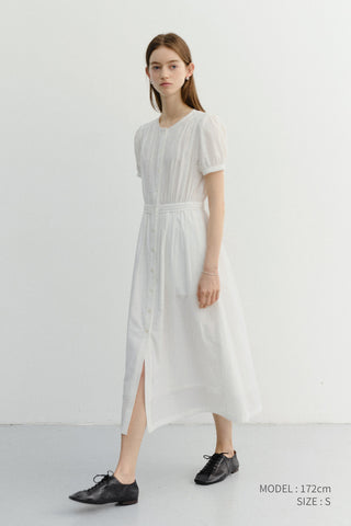 MAXI SHIRRING HALF SLEEVE DRESS IVORY
