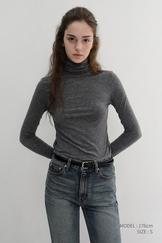 ESSENTIAL ROLL NECK TOP MELANGE GREY