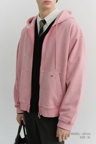 UNISEX GARMENT DYED ZIP-UP HOODIE LIGHT PINK