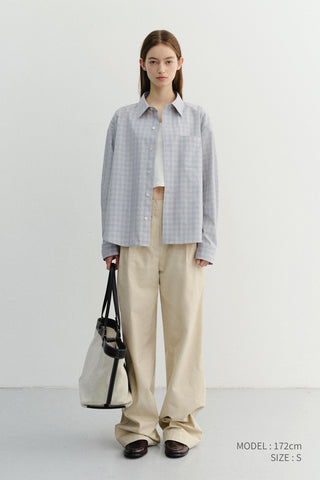 UNISEX CROPPED CHECKED SHIRT SOFT BLUE CHECK