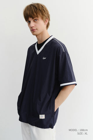 UNISEX V-NECK WOVEN TOP NAVY