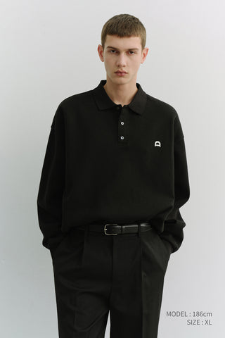 UNISEX LEATHER LOGO COLLARED T-SHIRT BLACK