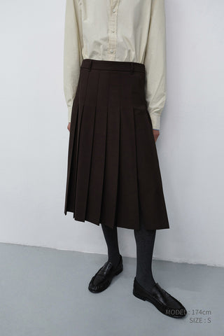PLEATS LONG SKIRT BROWN