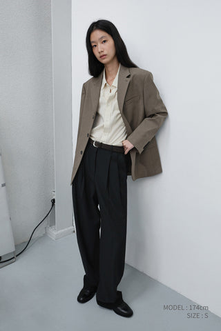 DOUBLE PLEATED WIDE SLACKS BLACK