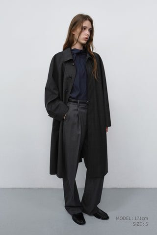 PLEATED SEMI-WIDE SLACKS CHARCOAL GREY