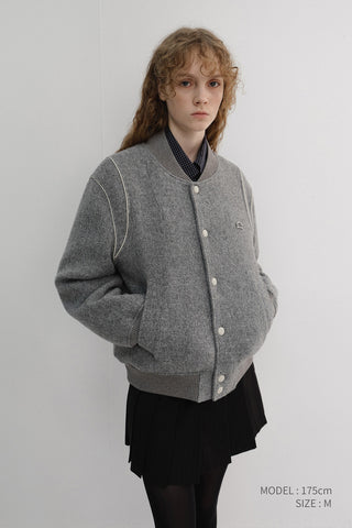 UNISEX BOUCLE WOOL VARSITY JACKET MELANGE GREY