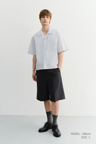 CROPPED OPEN COLLARED STRIPED SHIRT BEIGE STRIPE