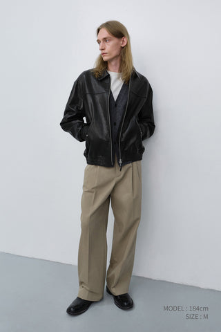 DOUBLE PLEATED WIDE CHINO SLACKS BEIGE