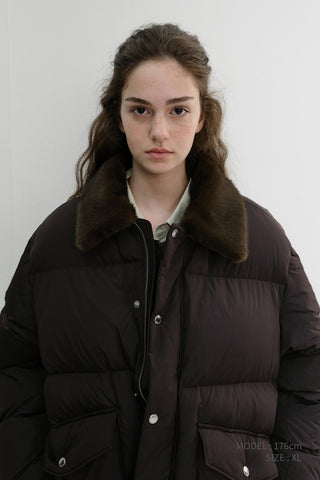 UNISEX COLLARED GOOSE DOWN JACKET DEEP BROWN
