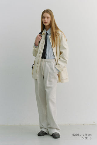 UNISEX LEATHER LOGO WIDE SWEAT PANTS OATMEAL MELANGE
