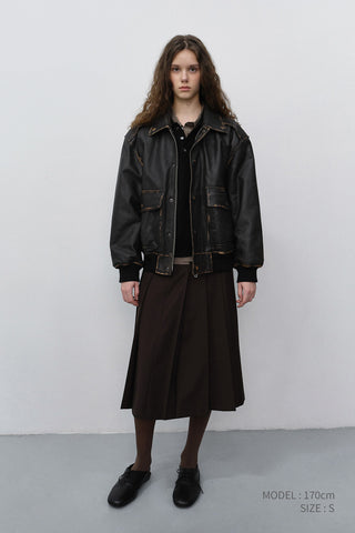 PLEATS LONG SKIRT BROWN