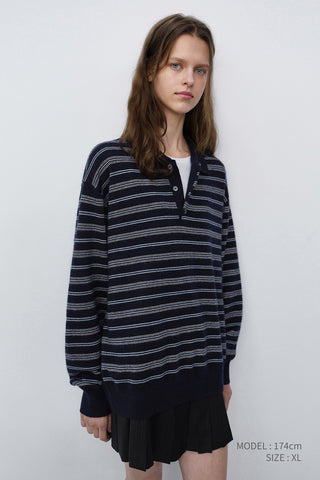 UNISEX COLLARED STRIPED SWEATER NAVY
