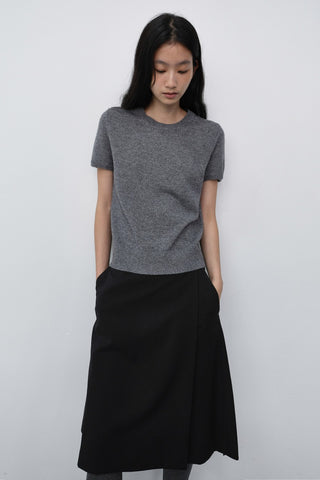 PLEATS MIDI WRAP SKIRT BLACK