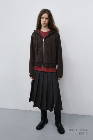 UNISEX HOODED KNIT CARDIGAN BROWN