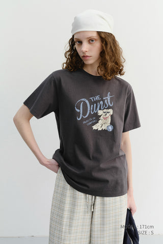 UNISEX DRAWING PUPPY T-SHIRT CHARCOAL GREY