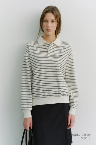 UNISEX STRIPED LOGO COLLARED T-SHIRT IVORY STRIPE