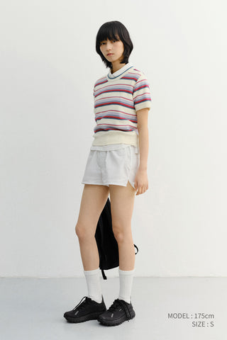 UNISEX STRIPED CREWNECK KNIT CREAM RED