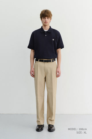 UNISEX LEATHER LOGO POLO SHIRT NAVY