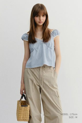 2-WAY SHOULDER BLOUSE BLUE CHECK