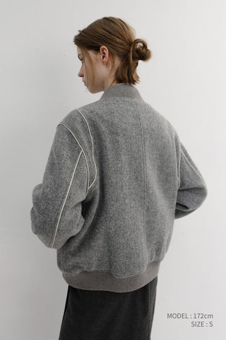 UNISEX BOUCLE WOOL VARSITY JACKET MELANGE GREY