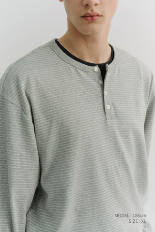 UNISEX HENLEY-NECK T-SHIRT GREY STRIPE