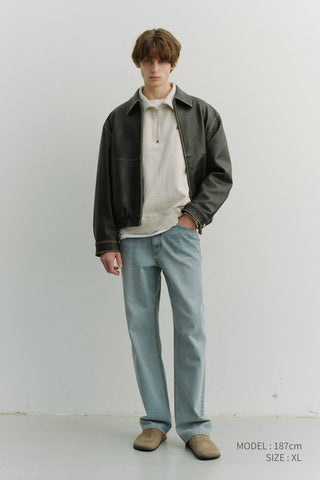UNISEX LEATHER LOGO HALF ZIP-UP SWEATSHIRT OATMEAL MELANGE