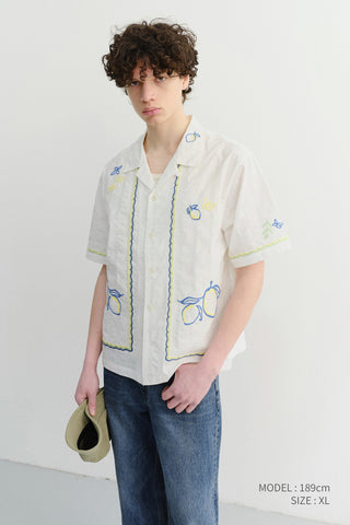 UNISEX HAND-DRAWING OPEN COLLARED SHIRT LEMON GARDEN