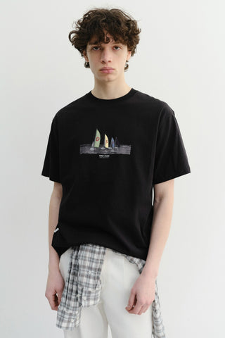 UNISEX APPLIQUE YACHT T-SHIRT BLACK