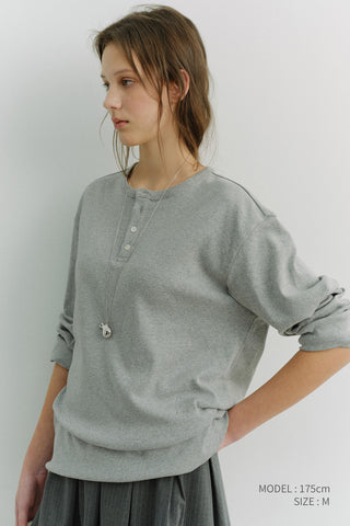 UNISEX HENLEY-NECK T-SHIRT MELANGE GREY