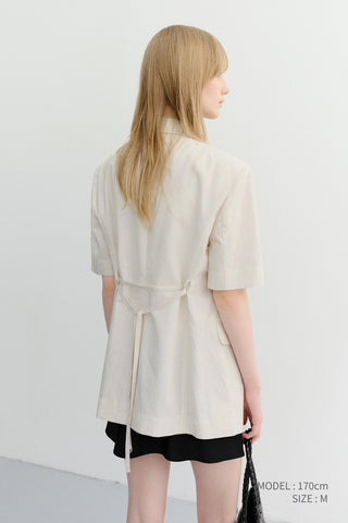 HALF SLEEVE BELTED LINEN JACKET CREAM