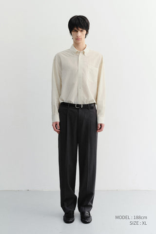 UNISEX CLASSIC STRIPED BD OVERSHIRT BEIGE
