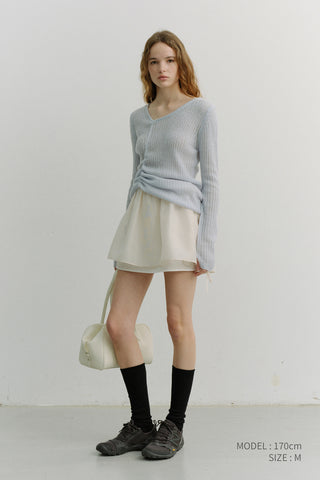 2-WAY SHIRRING KNIT TOP SOFT BLUE