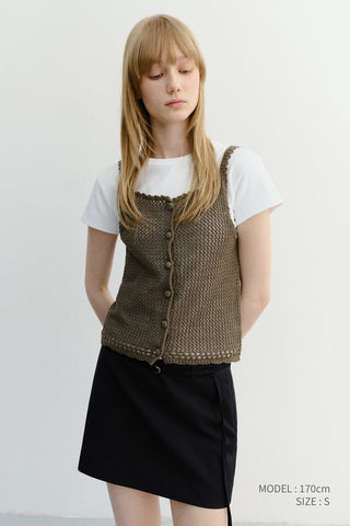 CROCHET BUSTIER KNIT TOP NEUTRAL KHAKI