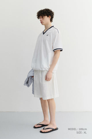 UNISEX V-NECK WOVEN TOP WHITE