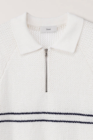 HALF ZIP-UP STRIPED POLO KNIT WHITE